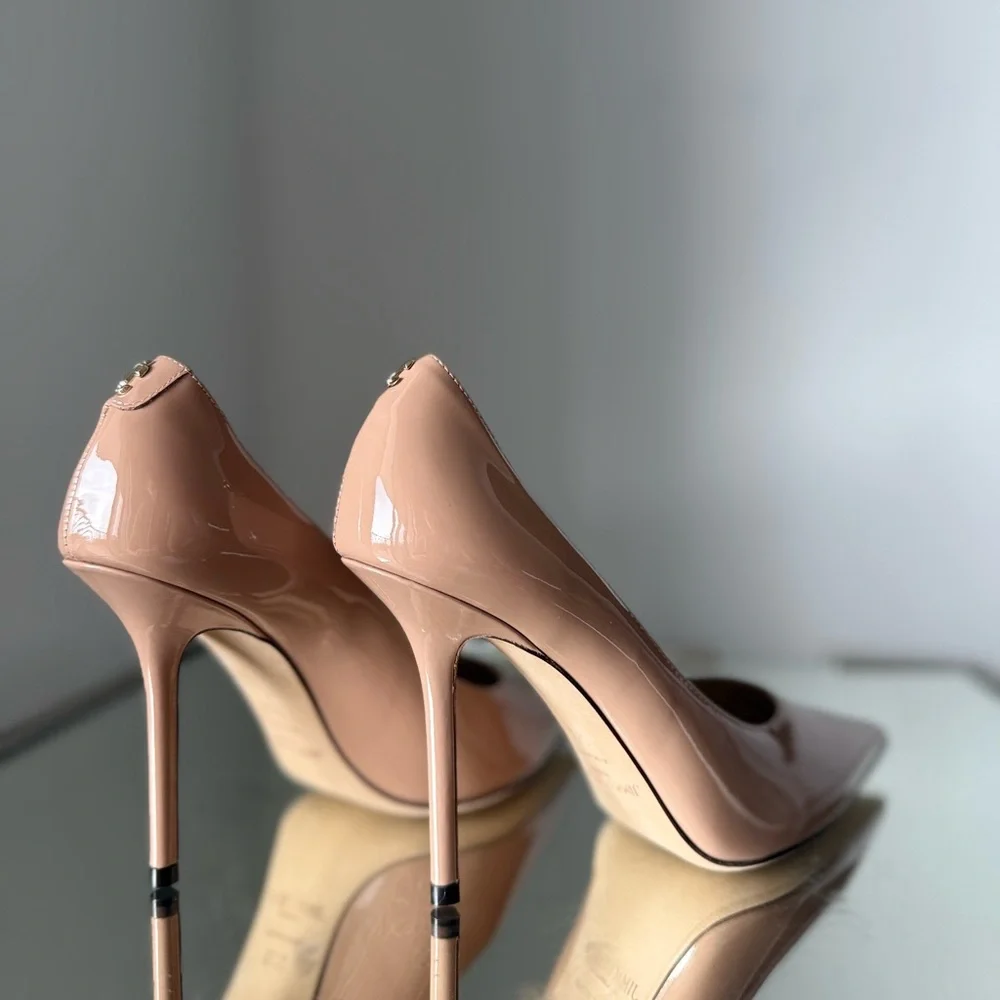 New Jimmy Choo Love Ballet-Pink Patent-Leather Pointed Pumps with JC $825 37.5 - Picture 8 of 11